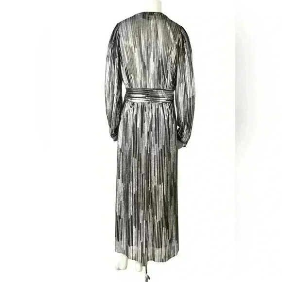 NWT IRO Silver Black Flowy Eureka Poly Long Sleeve Sparkle Plunge Dress 40EU 8US - Picture 5 of 6